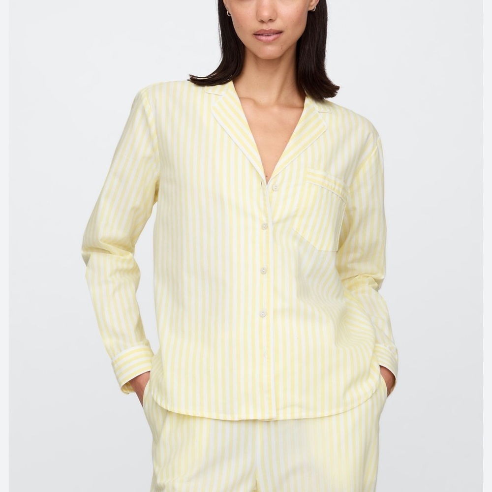 GAP WOMENS YELLOW WHITE STRIPE PAJAMA SHIRT LONG SLEEVE LARGE NEW WITH TAGS